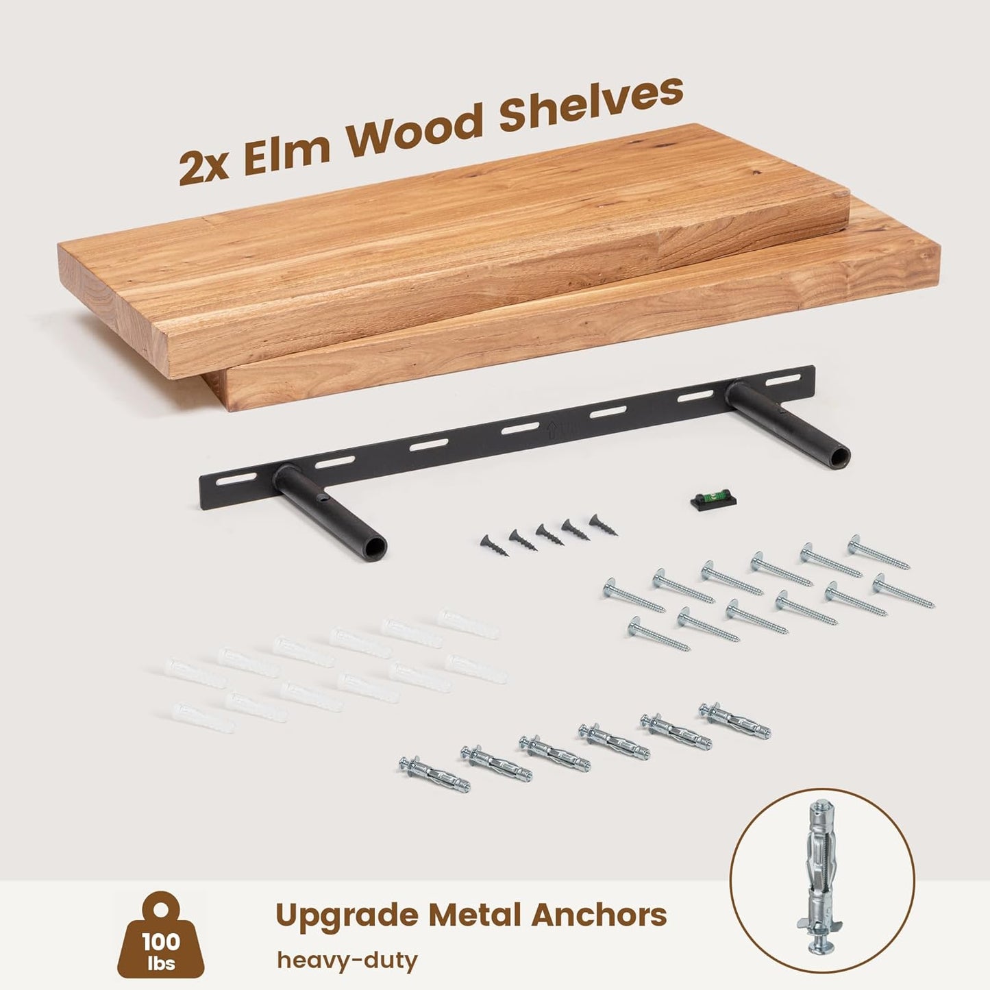 24" Rustic Elm Wood Floating Shelves - Set of 2