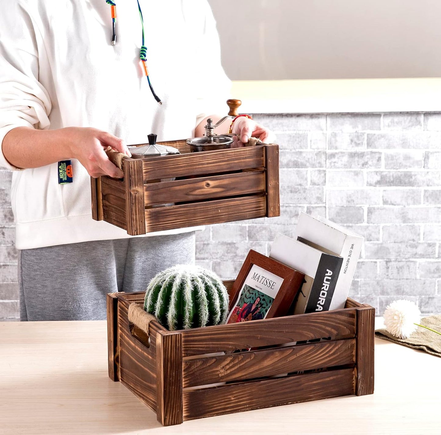 Set of 3 Rustic Wood Nesting Crates