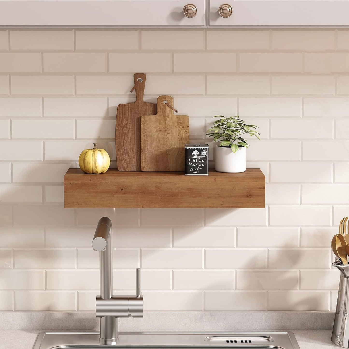 Rustic Wood Floating Shelves - (Light Walnut 17 Inch - 2 Pack)