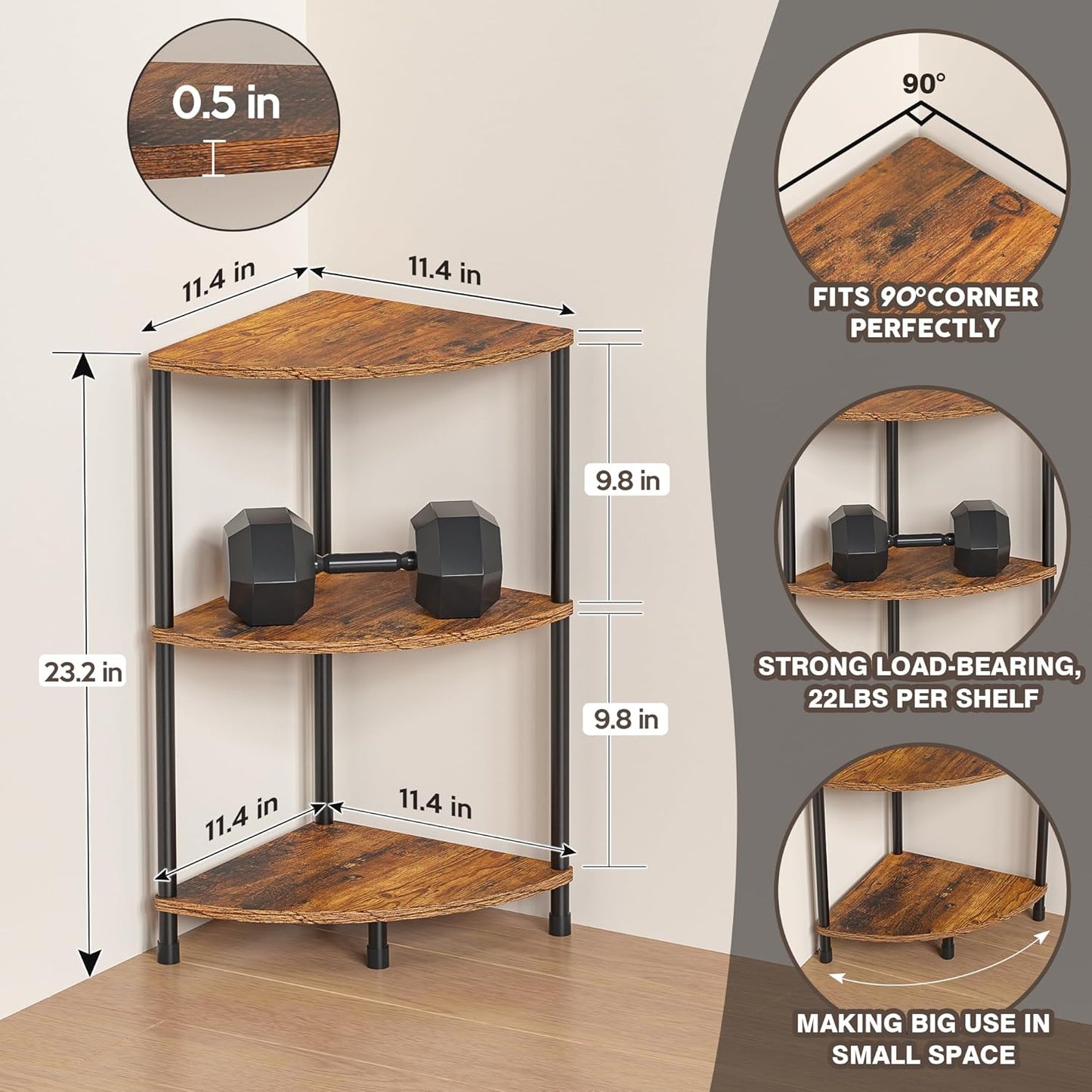 Corner Plant Stand - 3 Tier Small Plant Shelf
