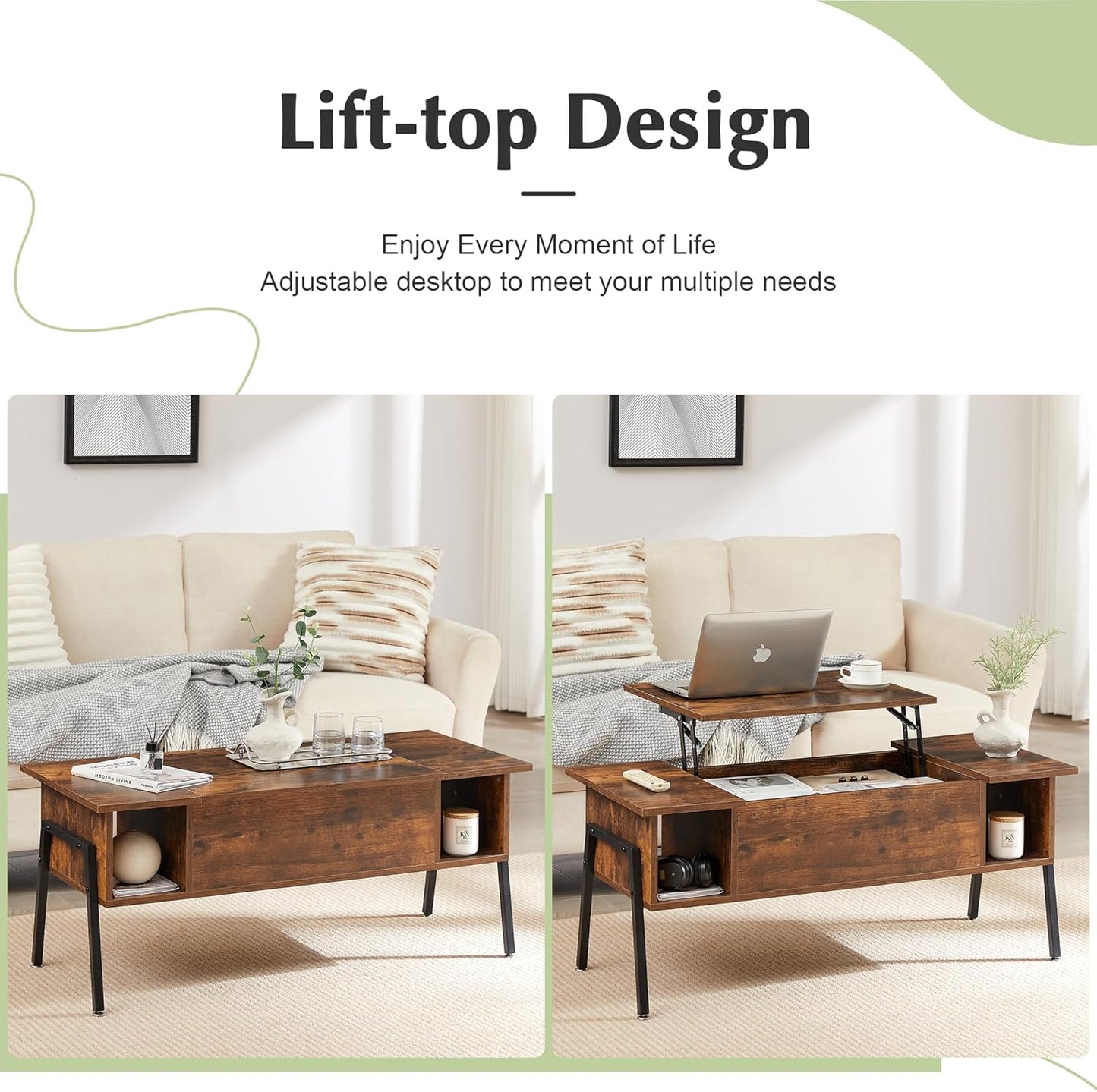 Wood Lift Top Coffee Table with Hidden Compartment