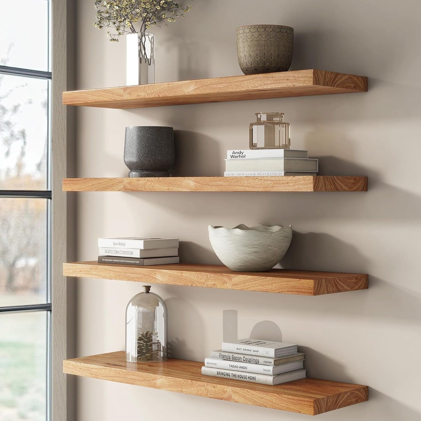 24" Rustic Elm Wood Floating Shelves - Set of 2