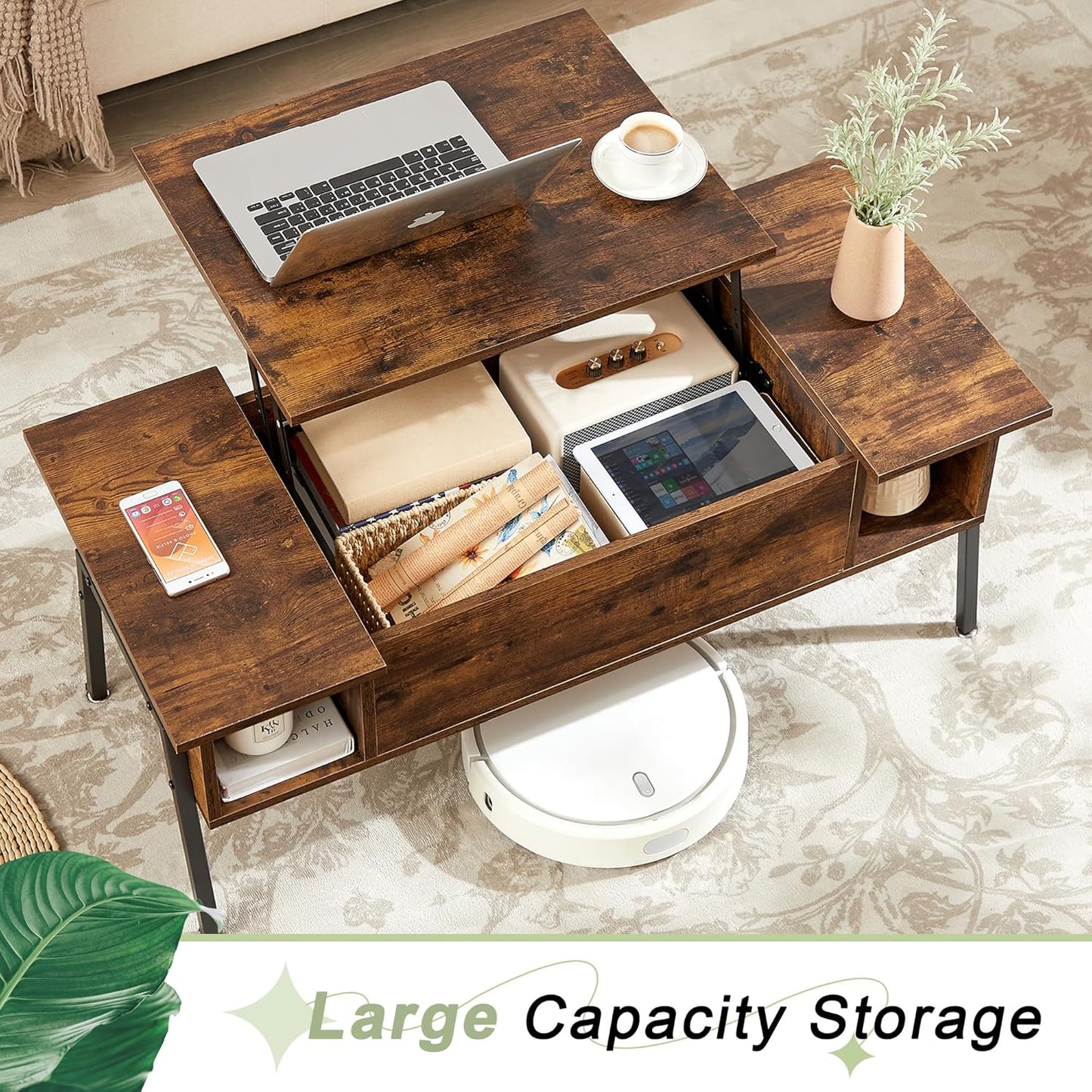 Wood Lift Top Coffee Table with Hidden Compartment