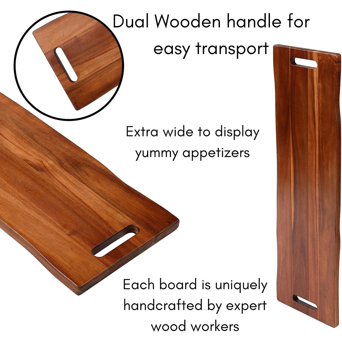 Acacia Charcuterie Board with Handles - 36"