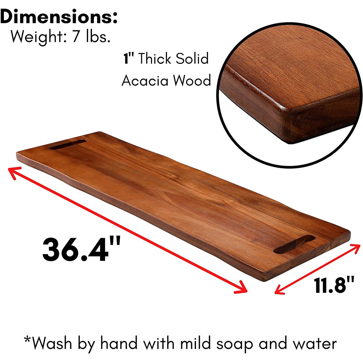 Acacia Charcuterie Board with Handles - 36"