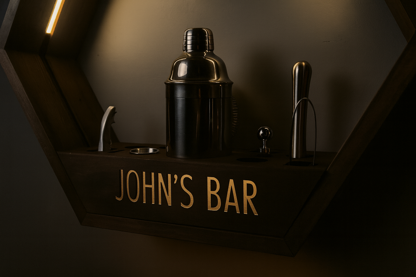 Illuminated Bar Hexagon Trio - Professional Home Bar Display System