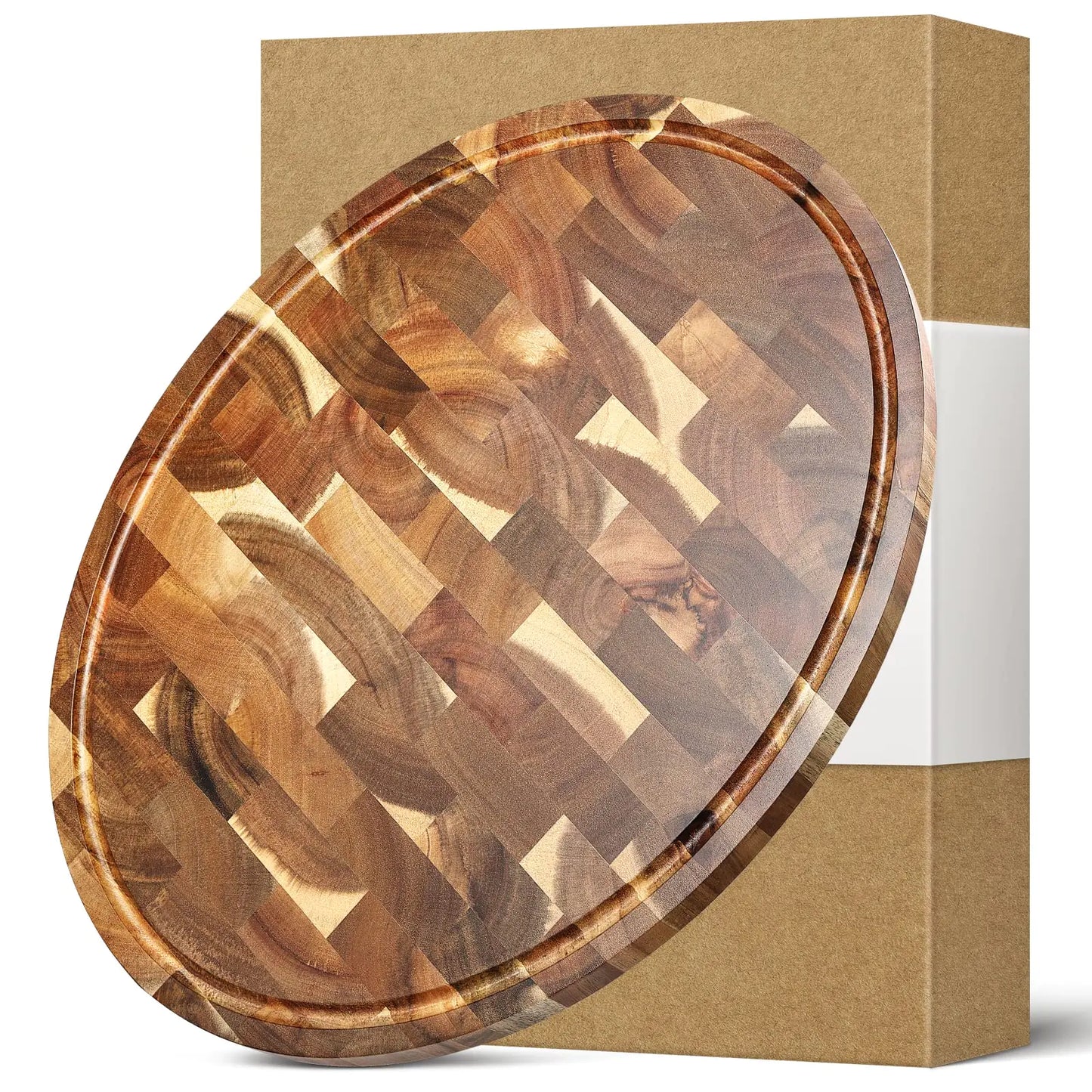 End Grain Wood Cutting Board with Juice Grooves - Acacia Wood