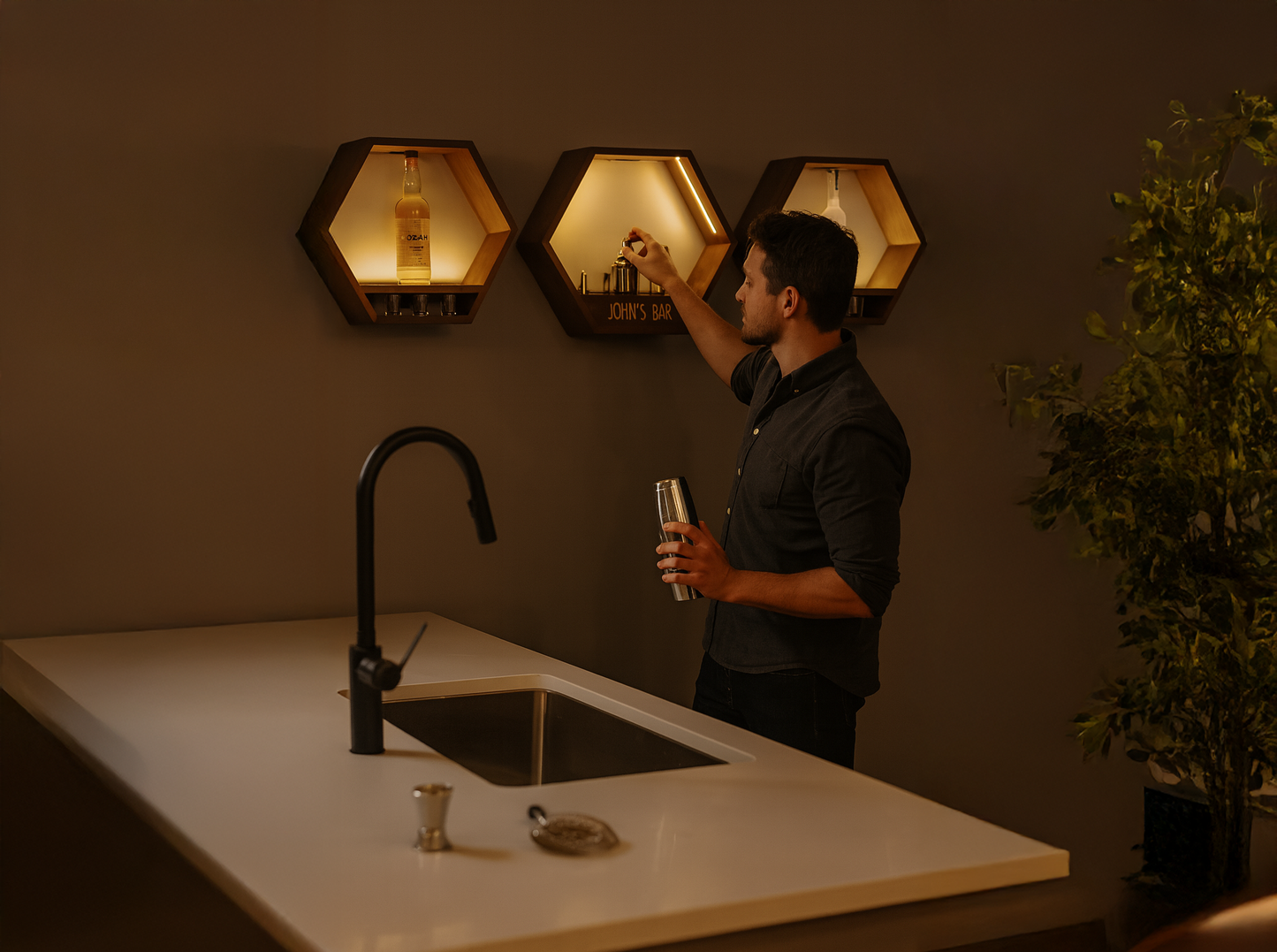 Illuminated Bar Hexagon Trio - Professional Home Bar Display System