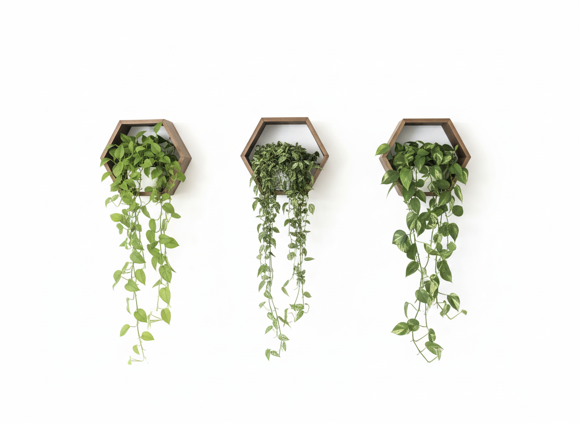 Plant-Optimized Hexagon Floating Shelves - Handcrafted Wood Display for Plant Parents (9.25" Deep)