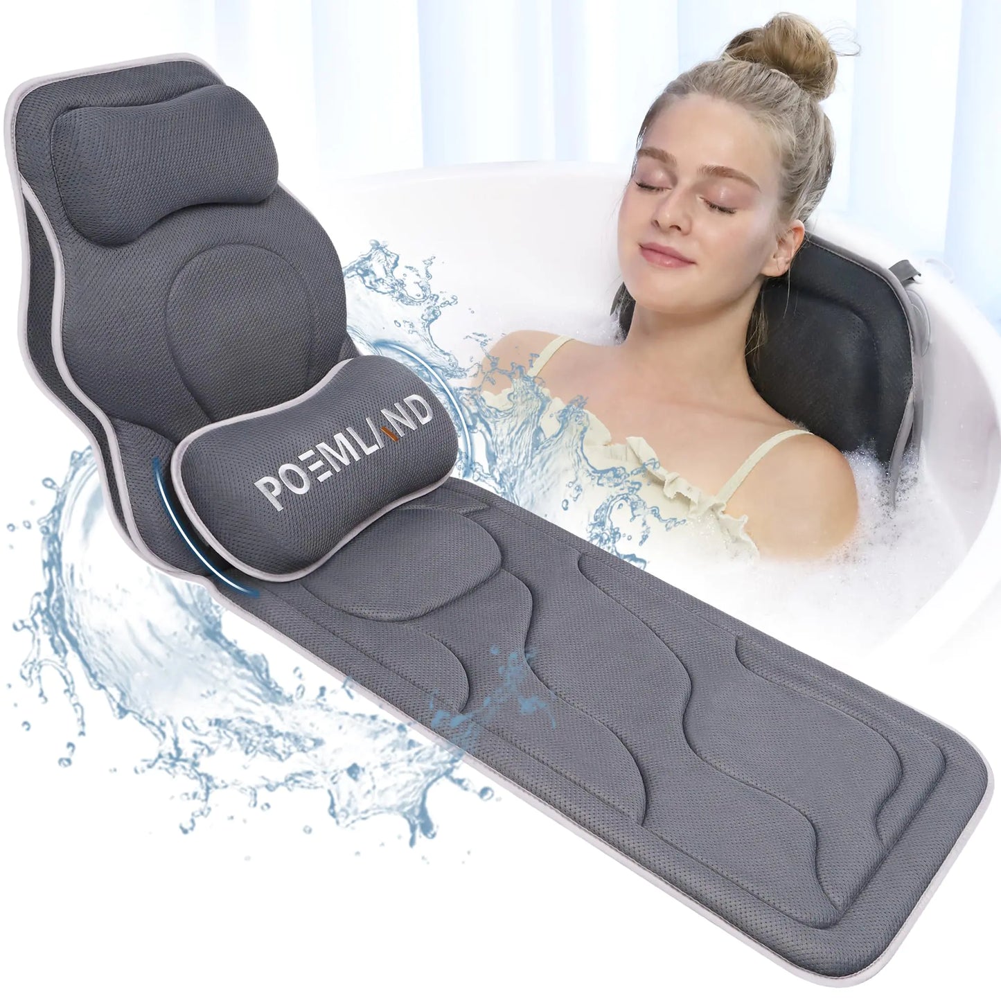 Luxury Full Body Bath Pillow for Bathtub - Extra Large & Waist Support Cushion Exclusive Anti-Slip Coating Bathtub Mat for Ultimate Comfort & Safety