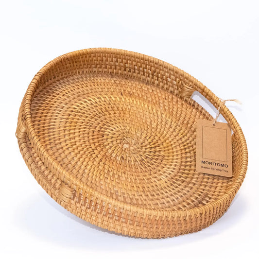 Decorative Serving Tray - Natural Round Rattan Tray with 2 Handles