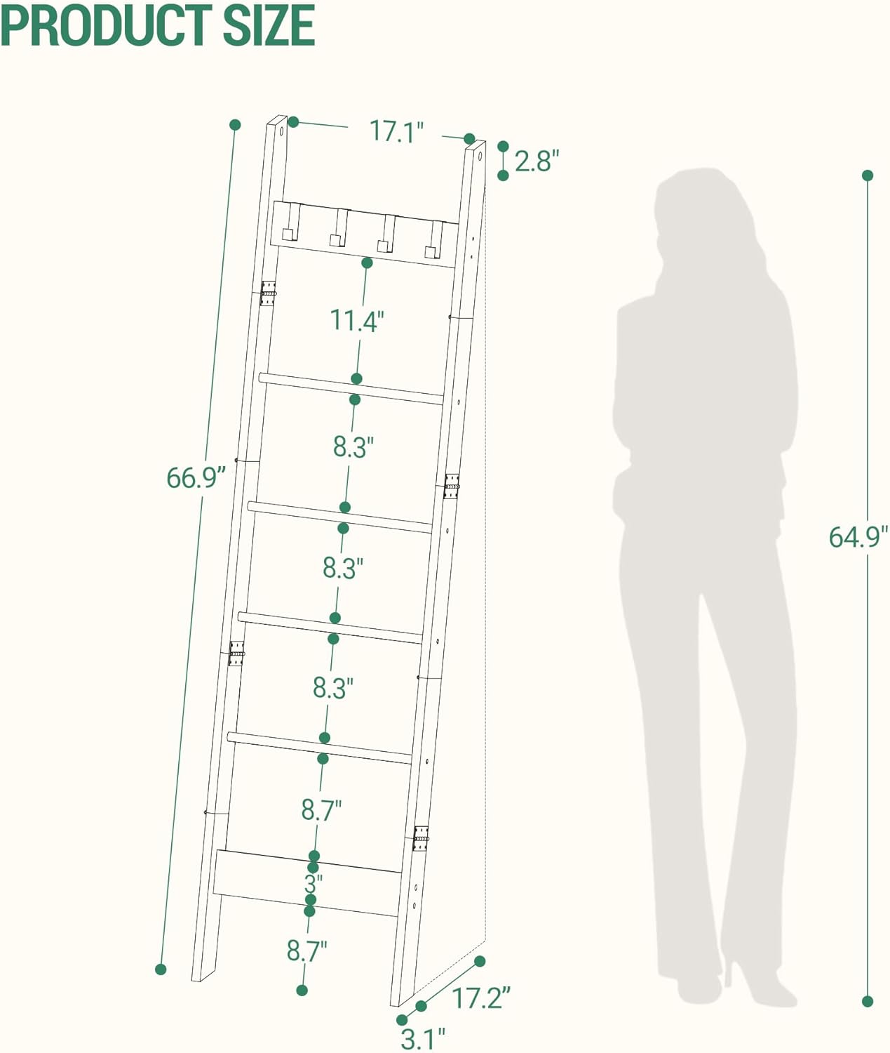 Blanket Ladder Shelf - 6-Tier Farmhouse Ladder Holder Organizer