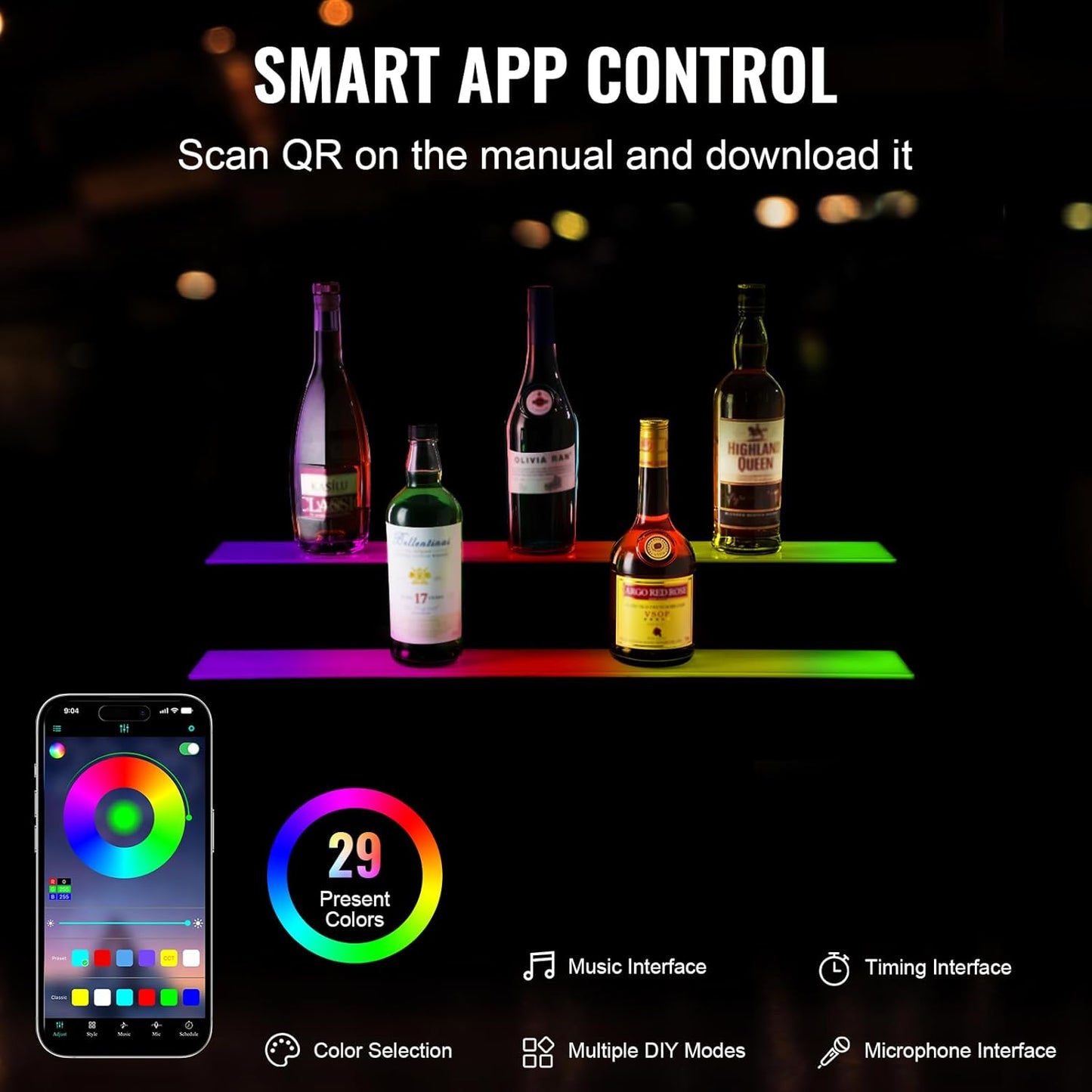 LED Liquor Bottle Display Shelf - 2 Tiers - 30 Inches