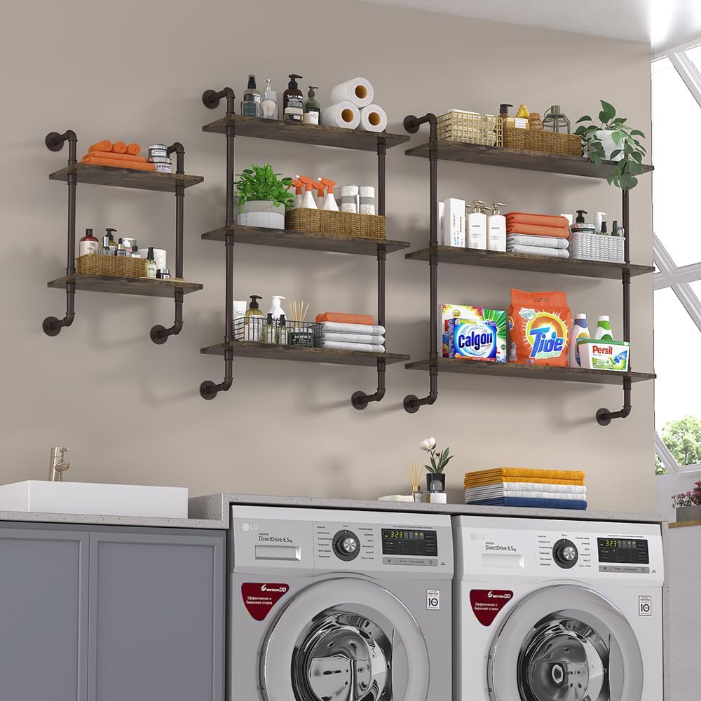 3 Tier Industrial Pipe Shelf -  Rustic Wood Floating Shelves (24inch)