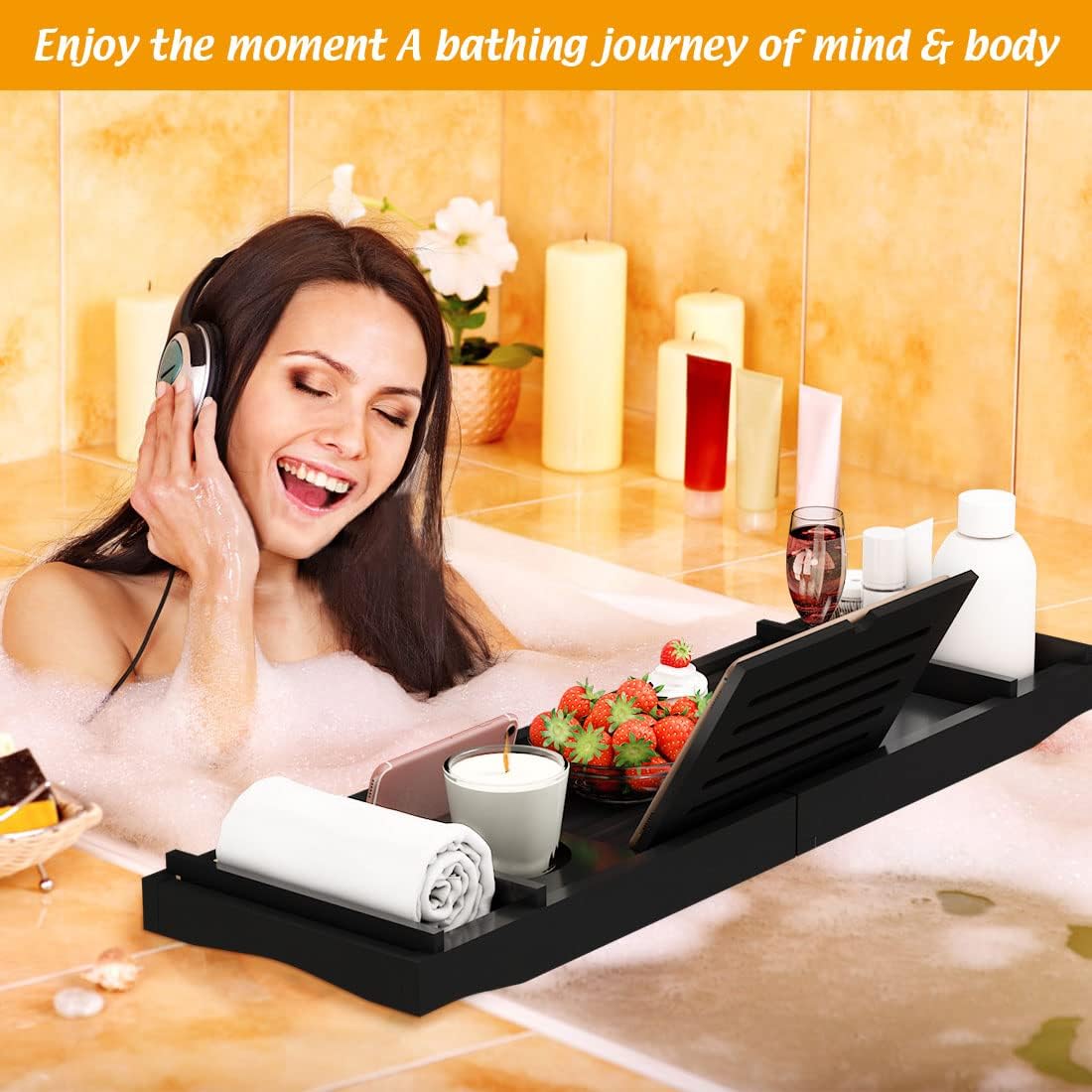 Expandable Bathtub Tray - 29.5"-43.3" Black
