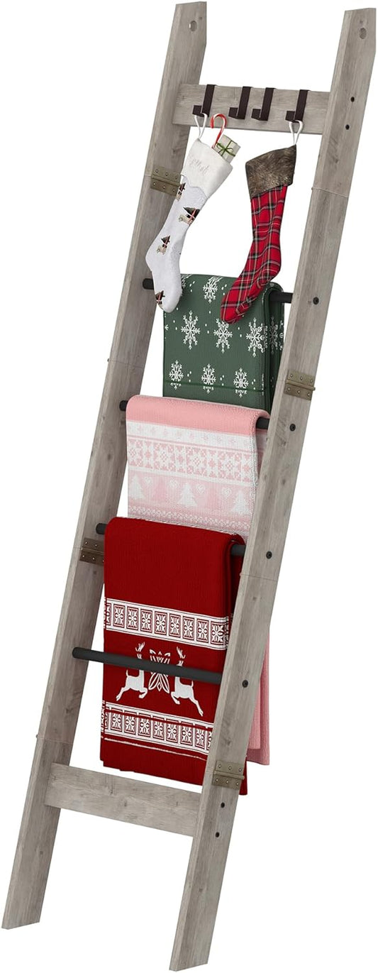 Blanket Ladder Shelf - 6-Tier Farmhouse Ladder Holder Organizer