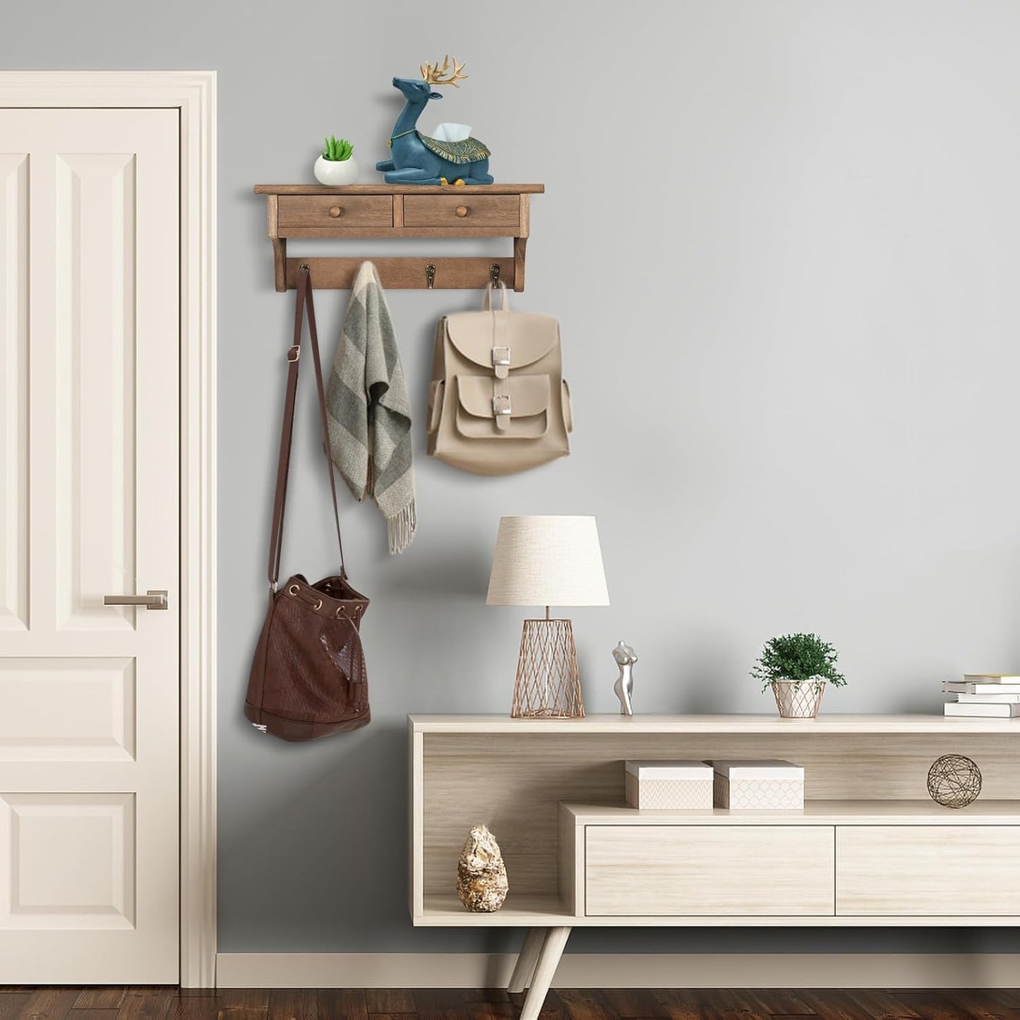 Wall Mounted Rustic Wood Coat Rack