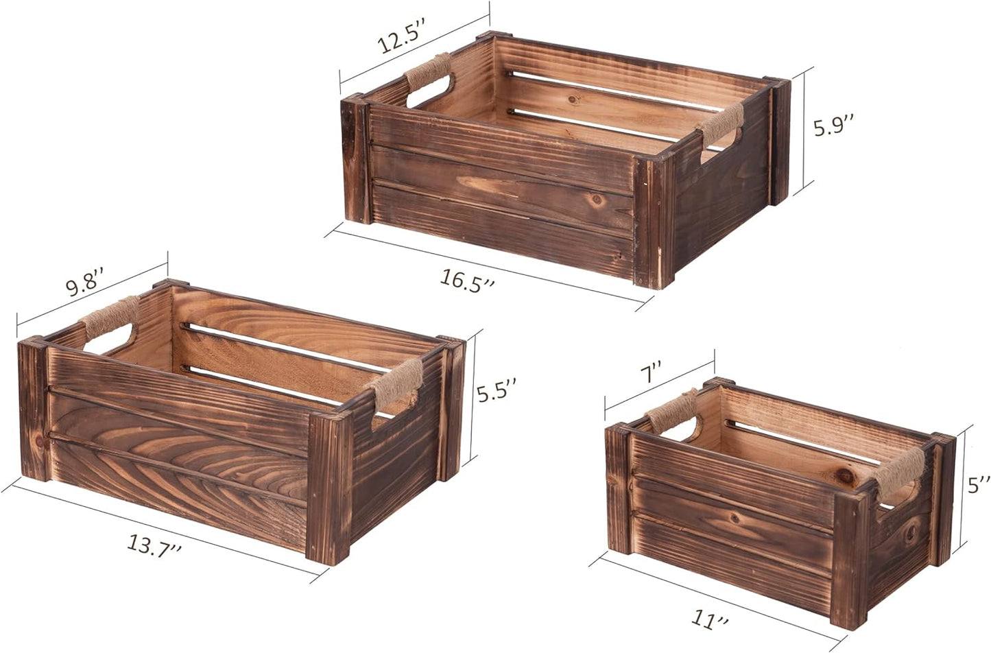 Set of 3 Rustic Wood Nesting Crates