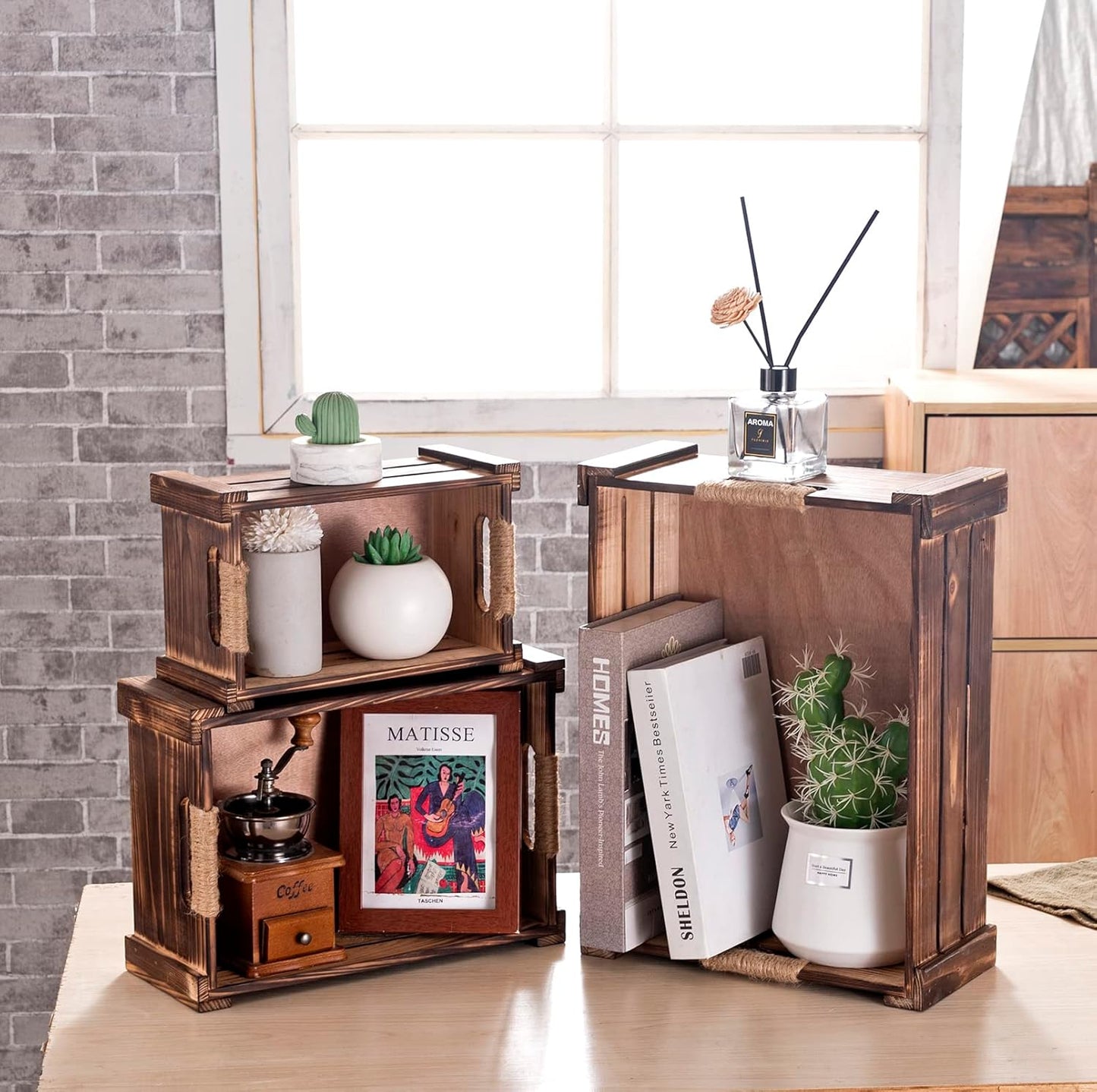 Set of 3 Rustic Wood Nesting Crates
