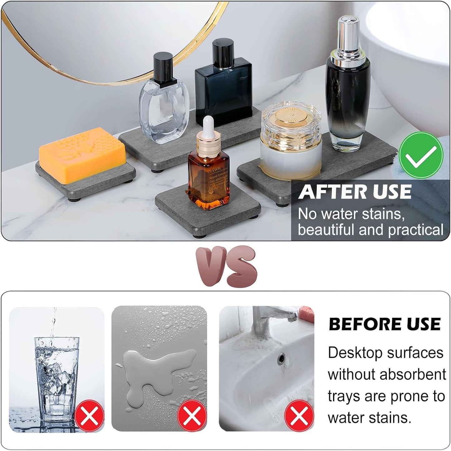 Water Absorbing Stone Trays for Sink - Fast Drying Stone - Sink Tray Water Absorbent Diatomite Tray Stone Soap Tray Diatomaceous Coaster Stone Drying Trays for Bathroom Sink and Kitchen Counter