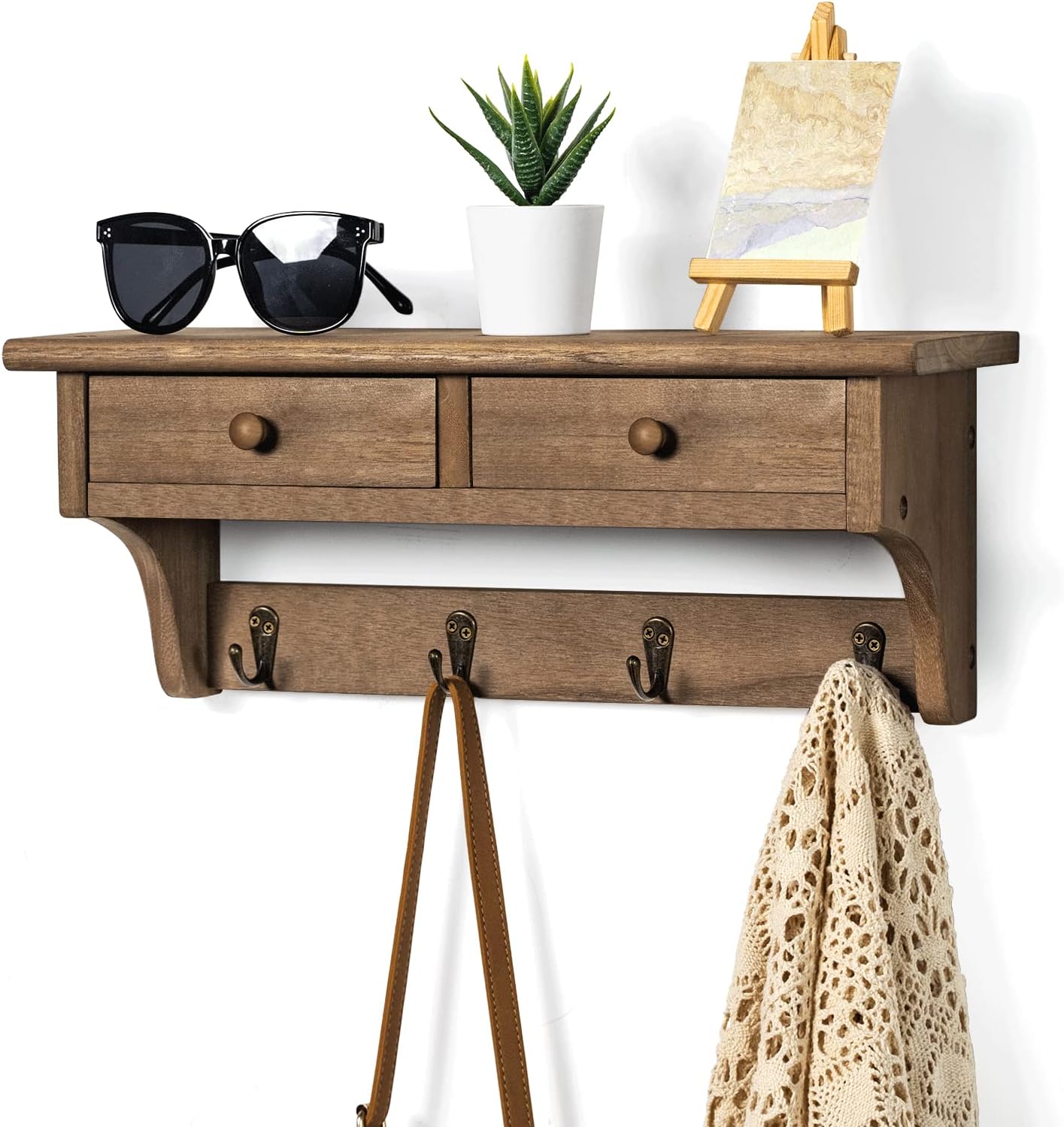 Wall Mounted Rustic Wood Coat Rack