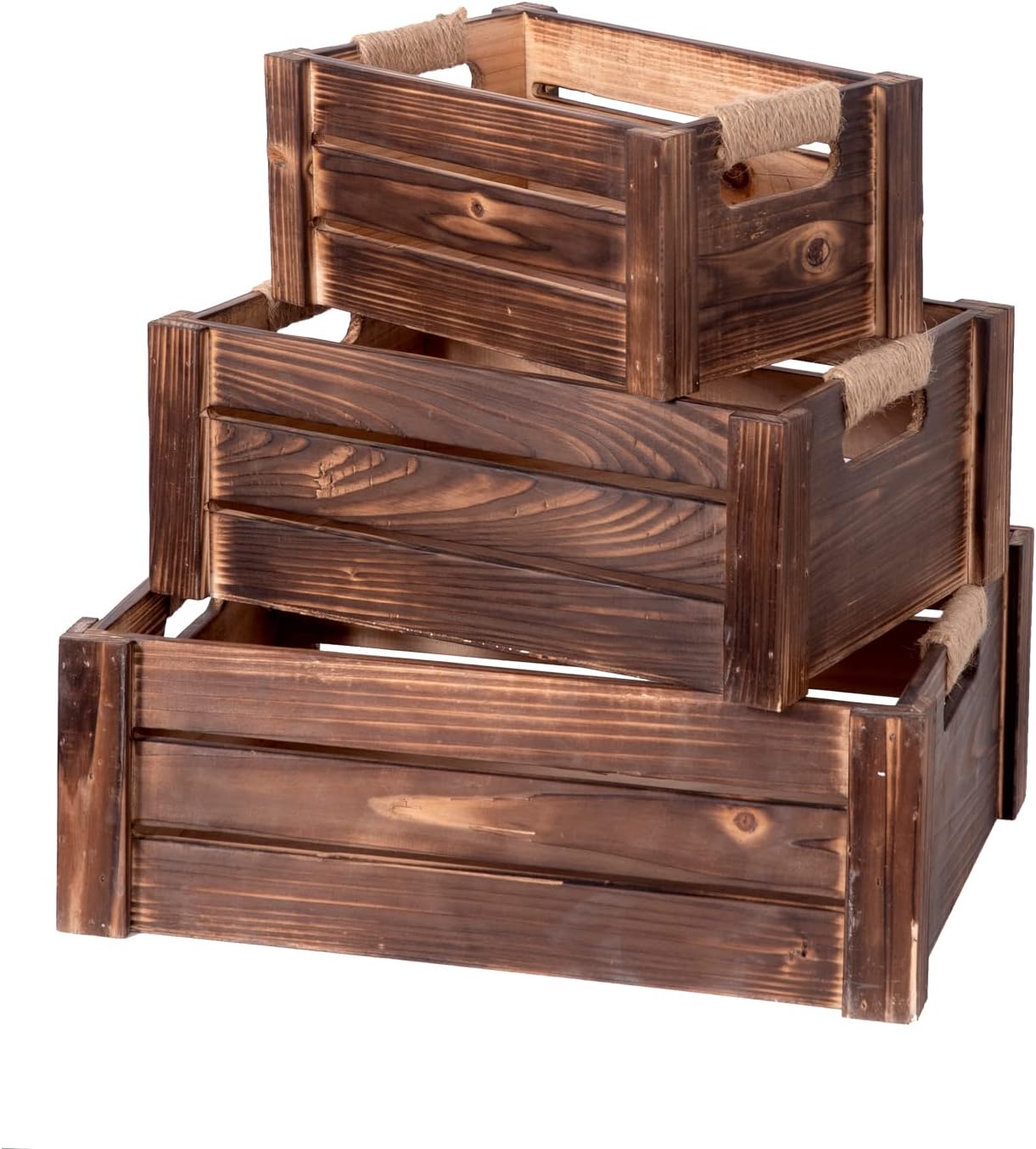 Set of 3 Rustic Wood Nesting Crates