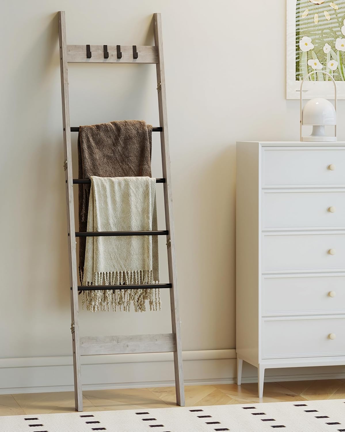 Blanket Ladder Shelf - 6-Tier Farmhouse Ladder Holder Organizer