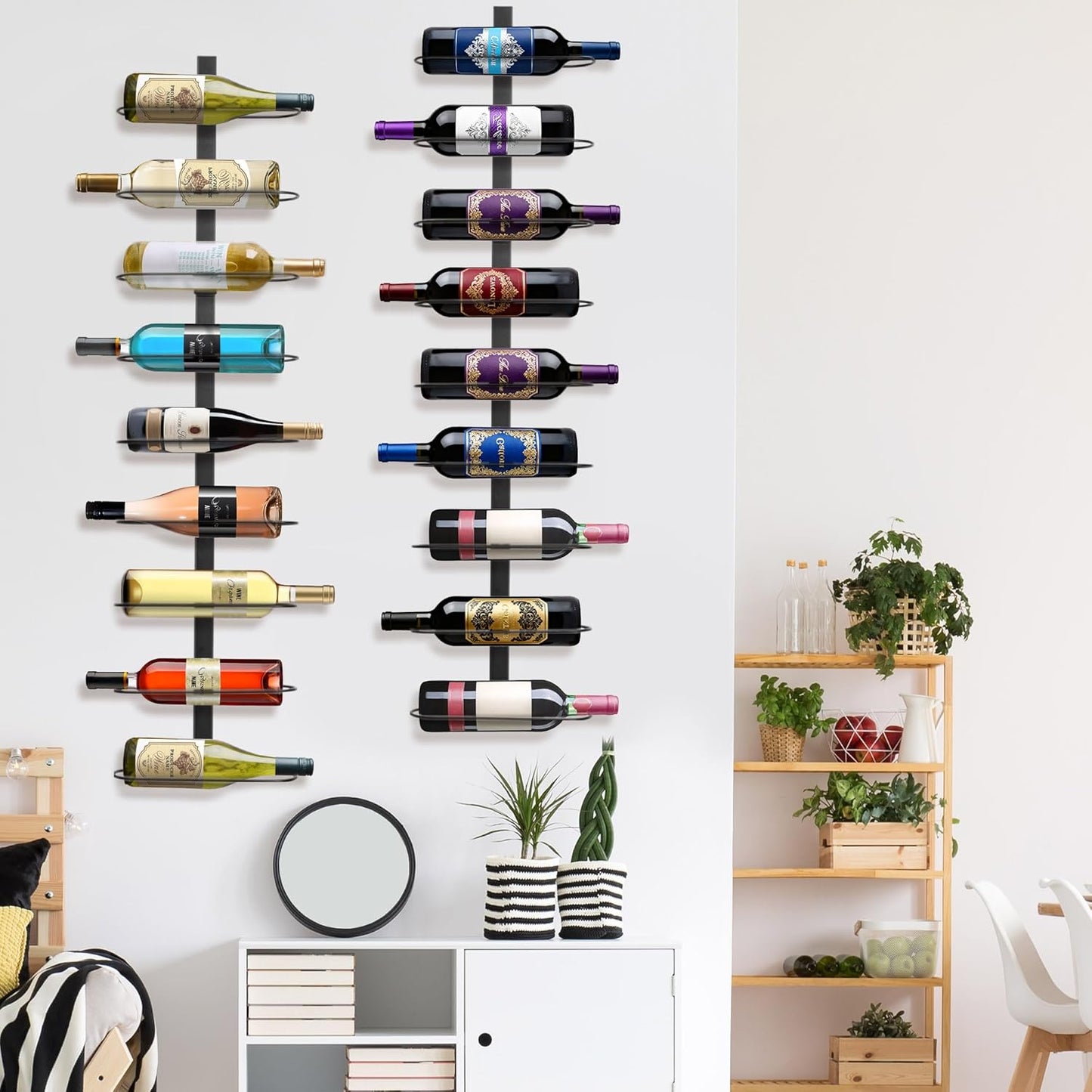 Wall Mounted Wine Rack: 9-Bottle Metal Wine Holder - Wall Wine Storage Organizer Shelf