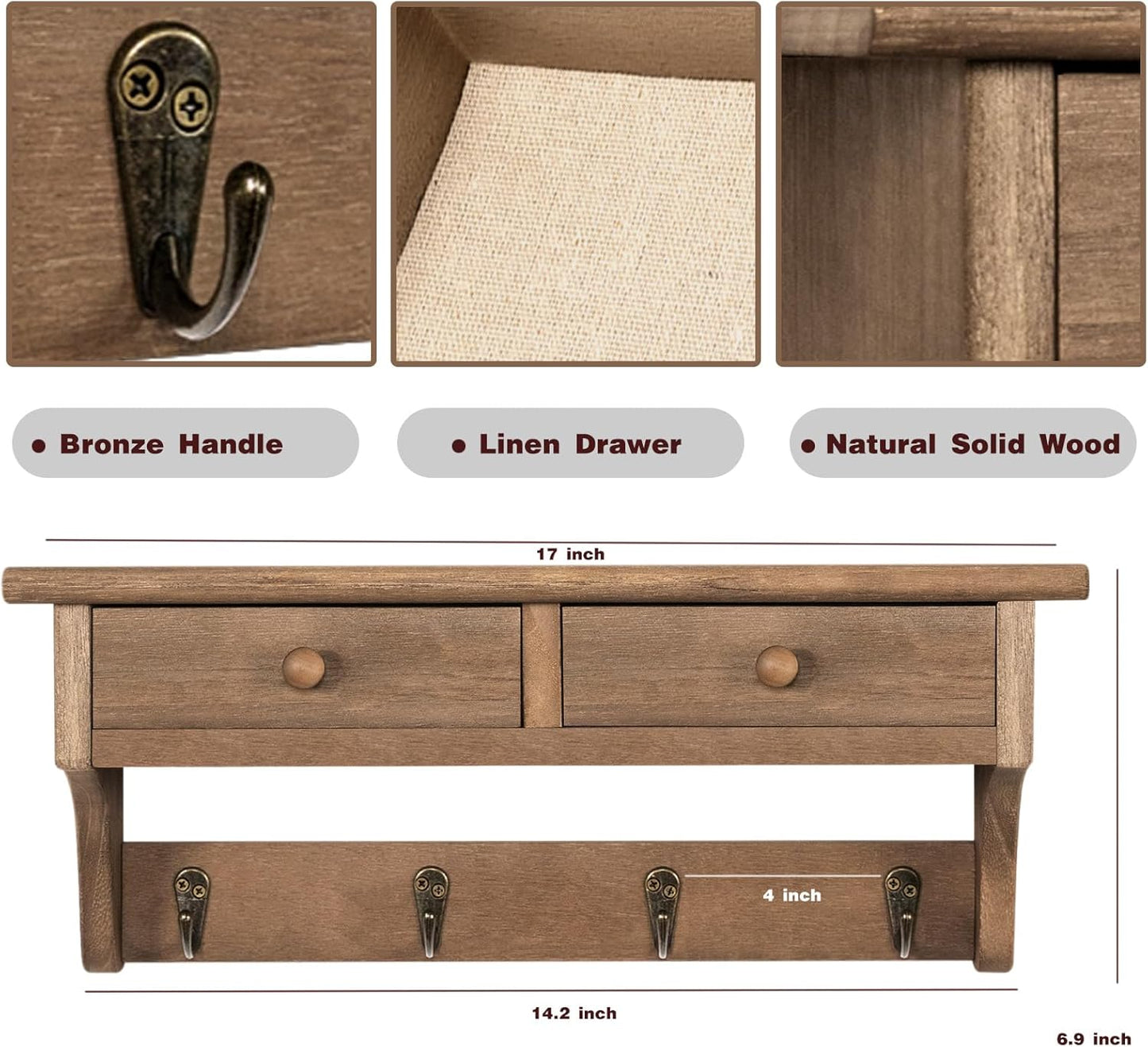 Wall Mounted Rustic Wood Coat Rack