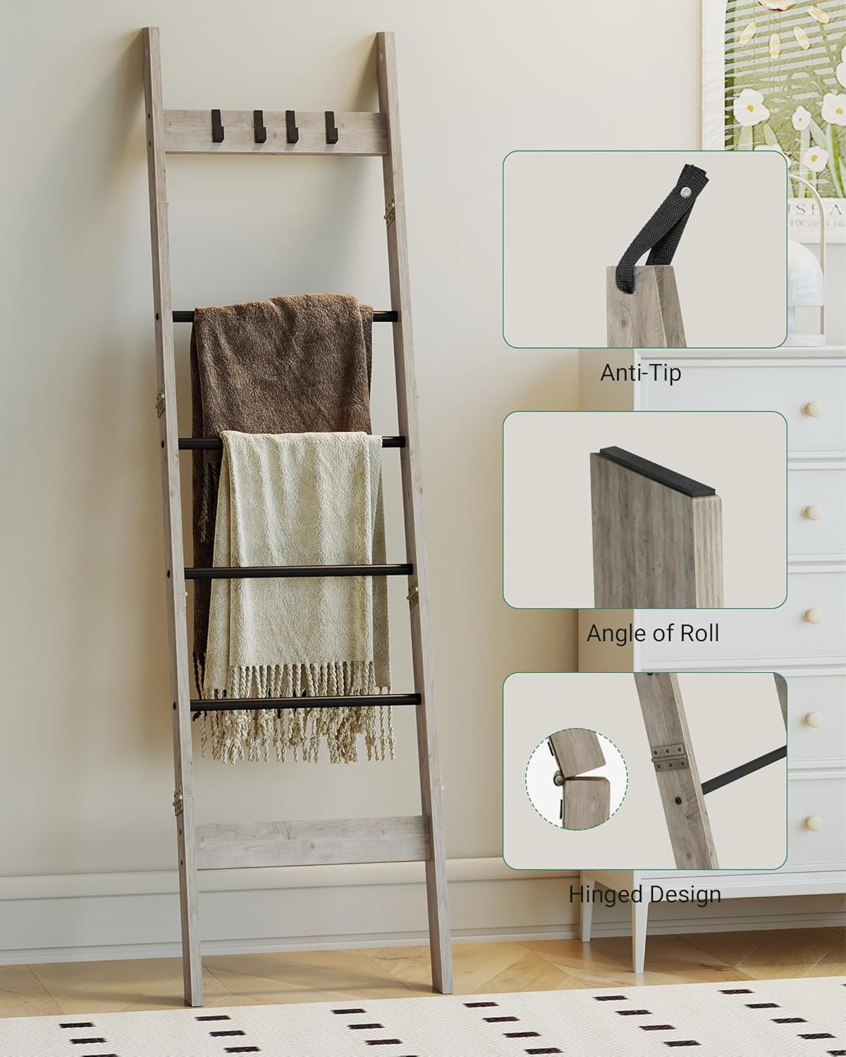 Blanket Ladder Shelf - 6-Tier Farmhouse Ladder Holder Organizer