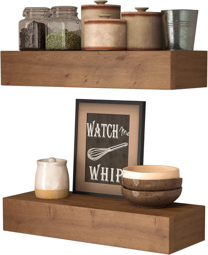 Rustic Wood Floating Shelves - (Light Walnut 17 Inch - 2 Pack)