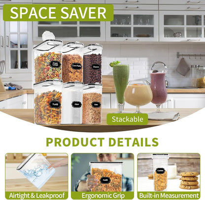 Airtight Food Containers with Lids for Kitchen & Pantry Organization - BPA-Free Plastic Canister 20 Labels & Marker