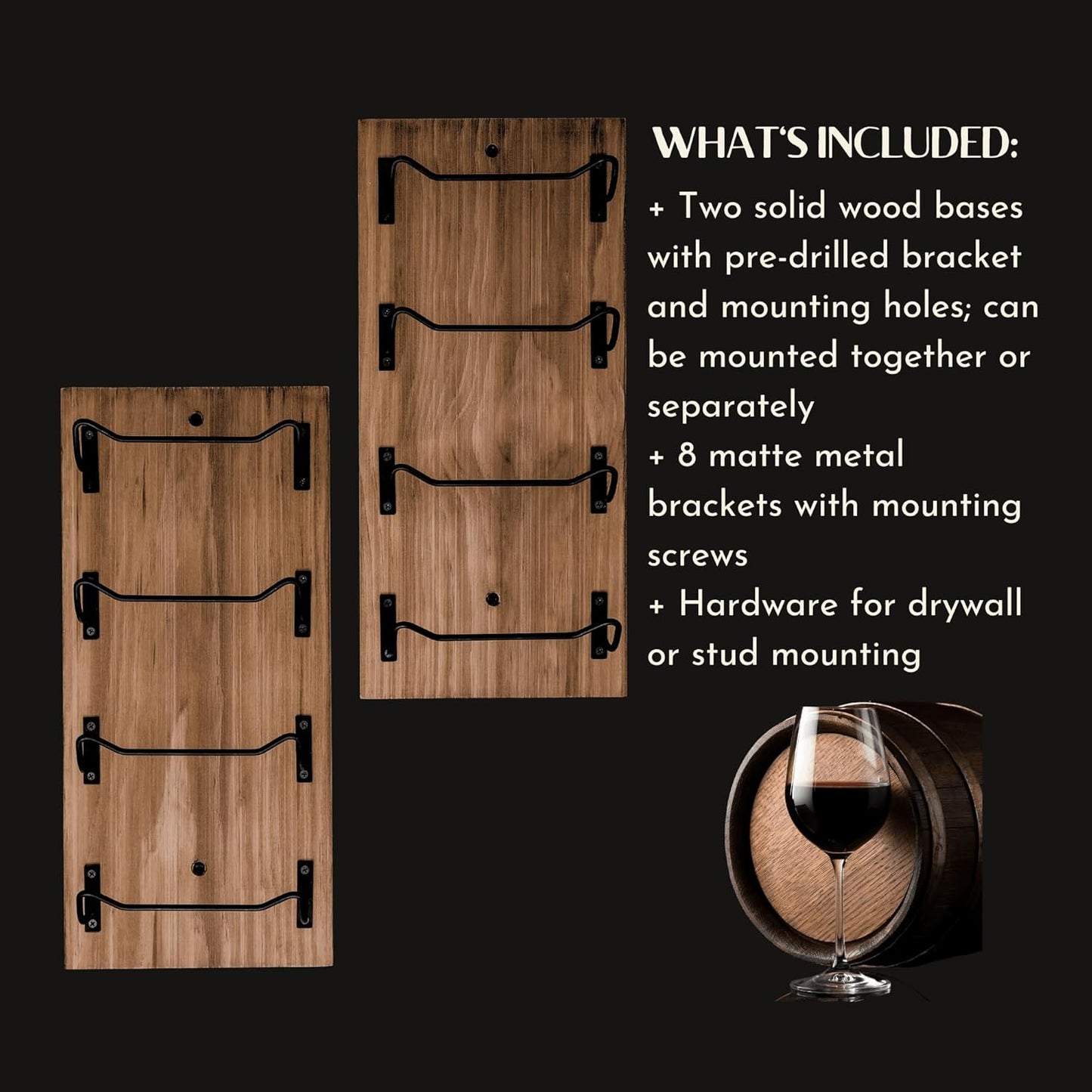 Handcrafted Wooden Wine Rack - Wall Mounted - 8 Bottle Storage