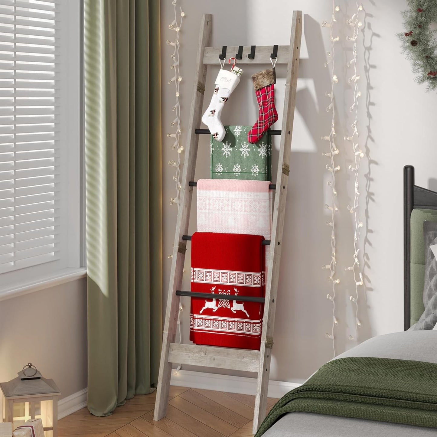 Blanket Ladder Shelf - 6-Tier Farmhouse Ladder Holder Organizer