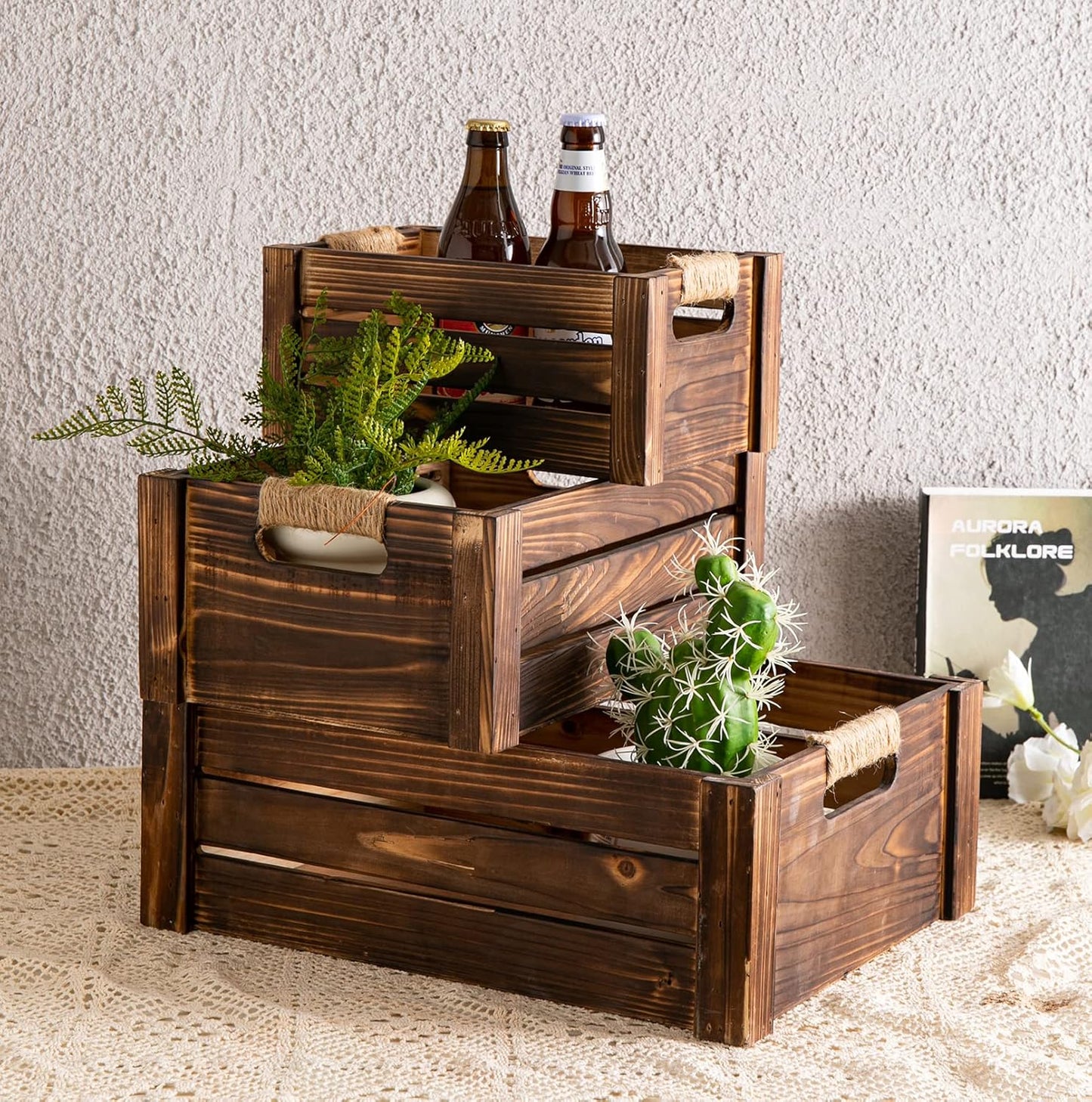 Set of 3 Rustic Wood Nesting Crates
