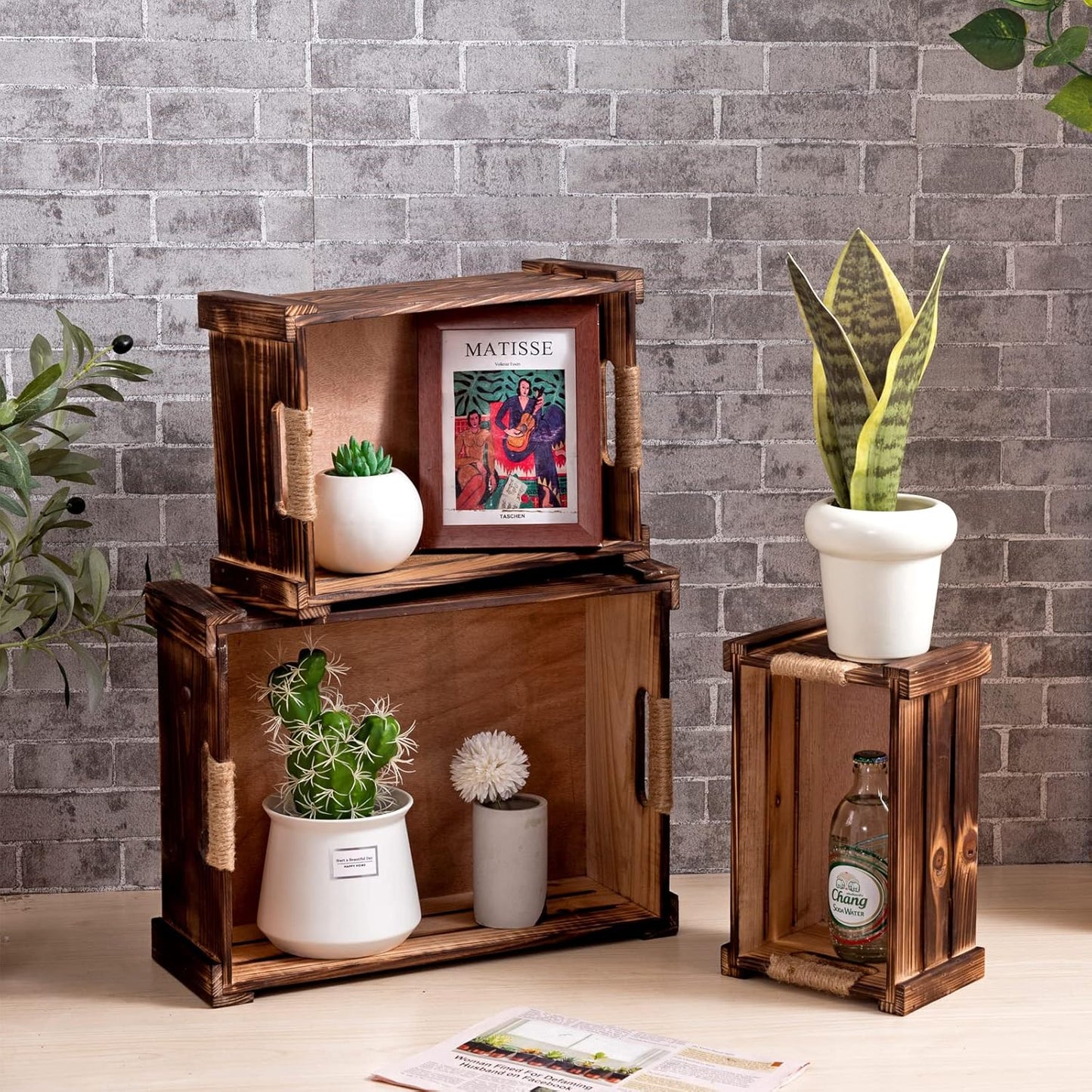 Set of 3 Rustic Wood Nesting Crates
