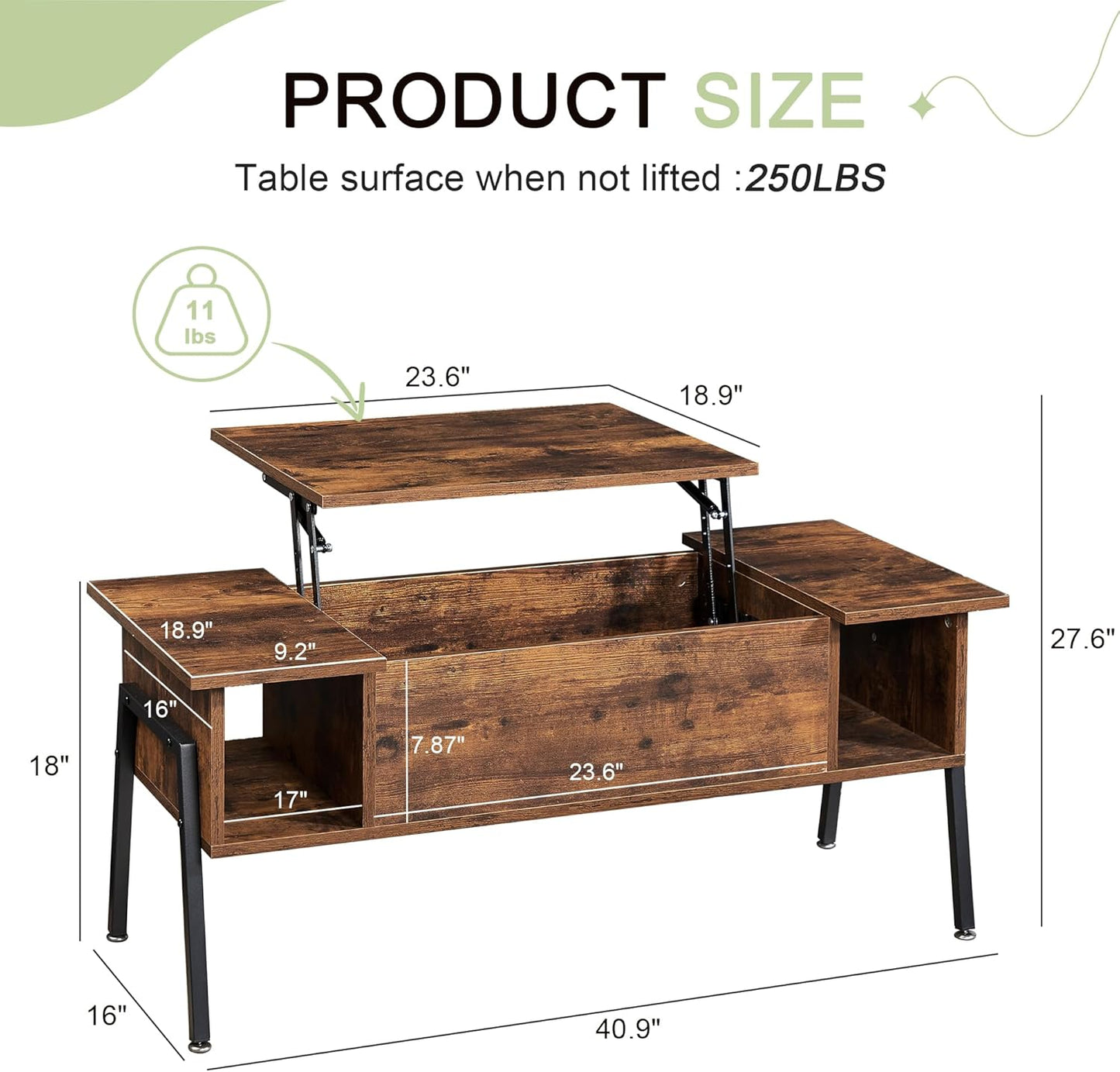 Wood Lift Top Coffee Table with Hidden Compartment