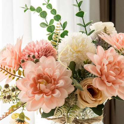 Pink Dahlia Artificial Flowers with Vase