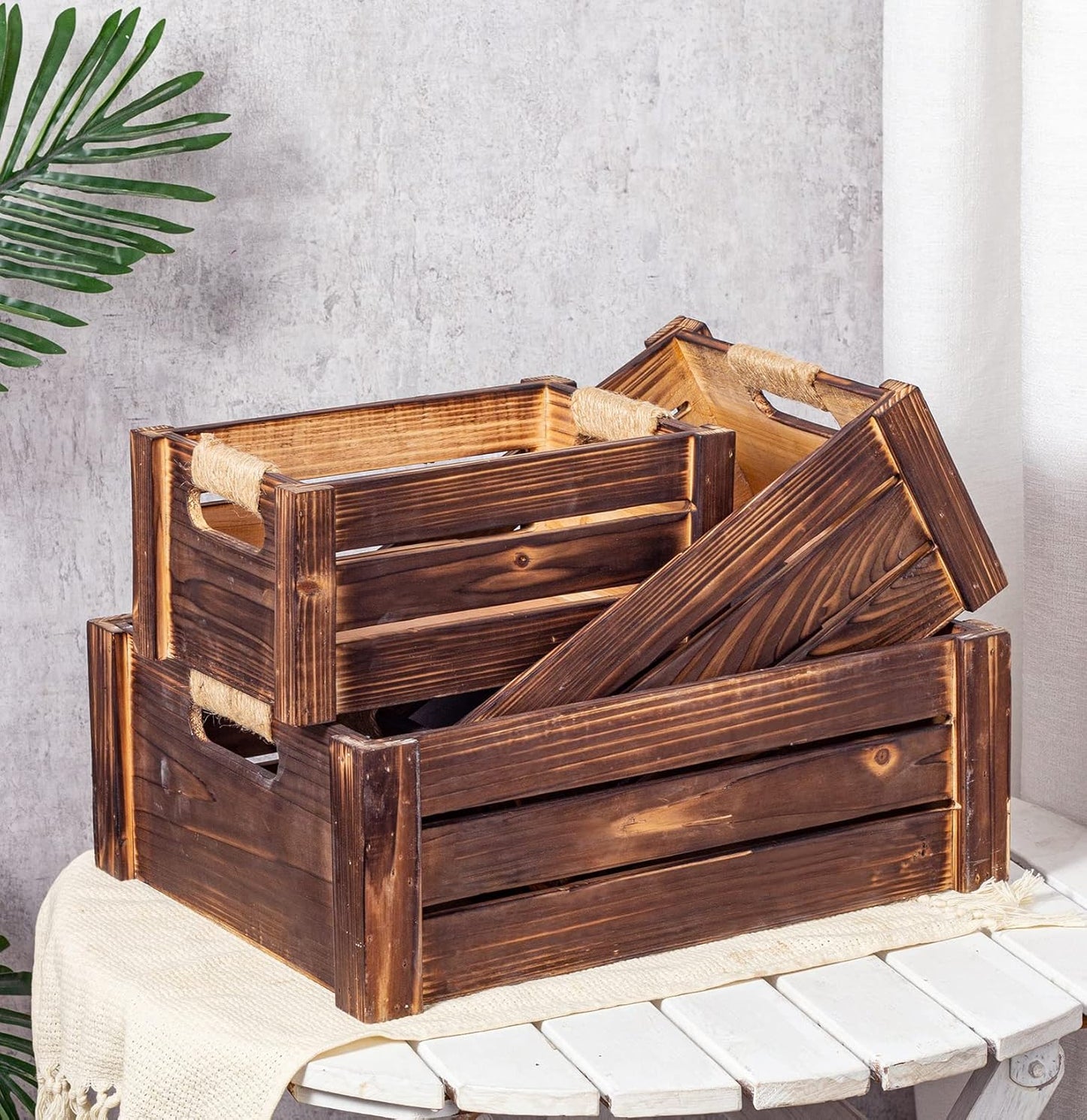 Set of 3 Rustic Wood Nesting Crates