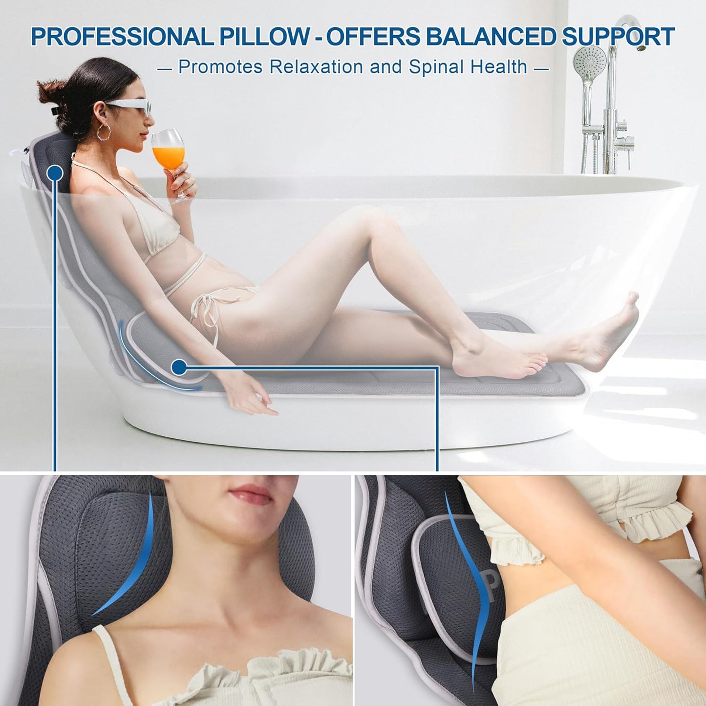 Luxury Full Body Bath Pillow for Bathtub - Extra Large & Waist Support Cushion Exclusive Anti-Slip Coating Bathtub Mat for Ultimate Comfort & Safety
