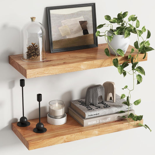 24" Rustic Elm Wood Floating Shelves - Set of 2