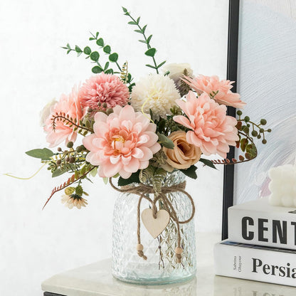 Pink Dahlia Artificial Flowers with Vase