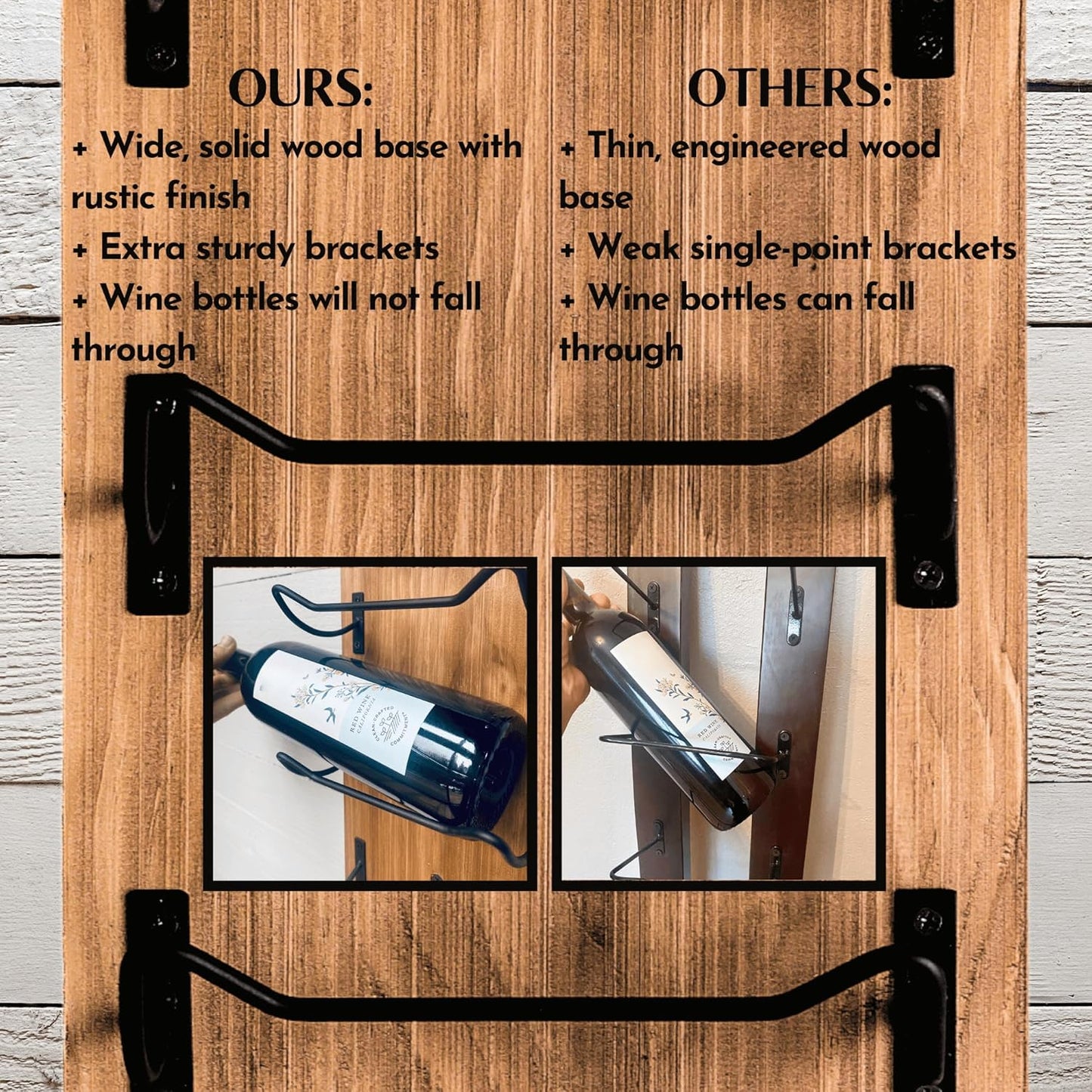 Handcrafted Wooden Wine Rack - Wall Mounted - 8 Bottle Storage