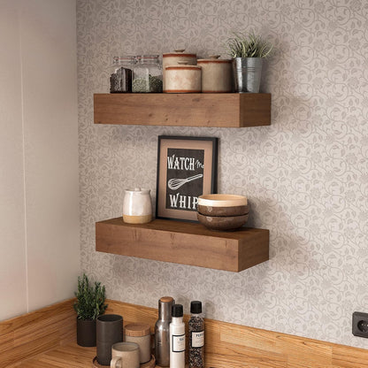 Rustic Wood Floating Shelves - (Light Walnut 17 Inch - 2 Pack)