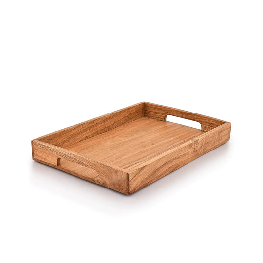 Acacia Wood Serving Tray with Handles - Wooden Tray - 15" x 10" x 1.6"