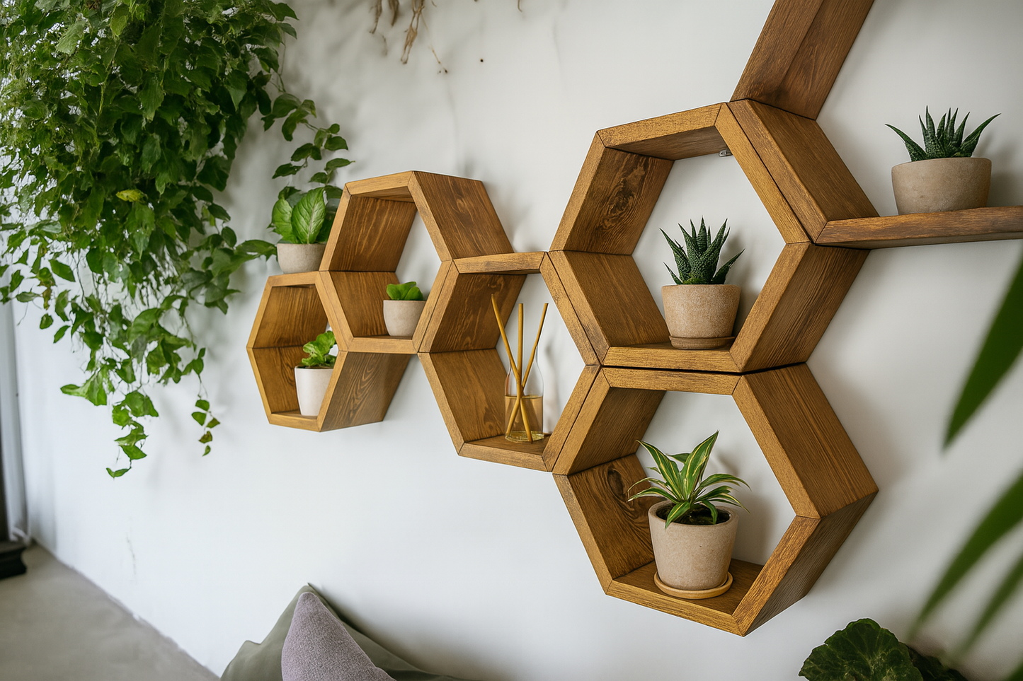 Floating Plant Shelves Hexagon Set - 5.5" Deep Wall Mounted Plant Display