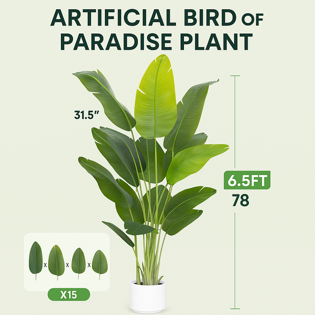 Artificial Bird of Paradise Plant - 6.5Ft Tall