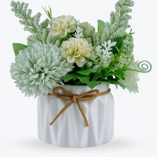Artificial Potted Flowers - Small Ceramic Vase