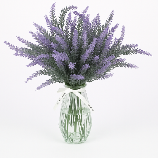 Artificial Lavender with Glass Vase