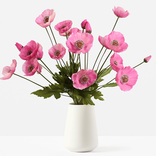 Faux Pink Poppy Flowers - 6pcs